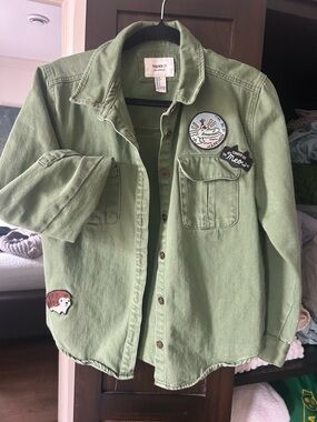 Forever 21 Olive Green Button-Front Patch Shirt Jacket